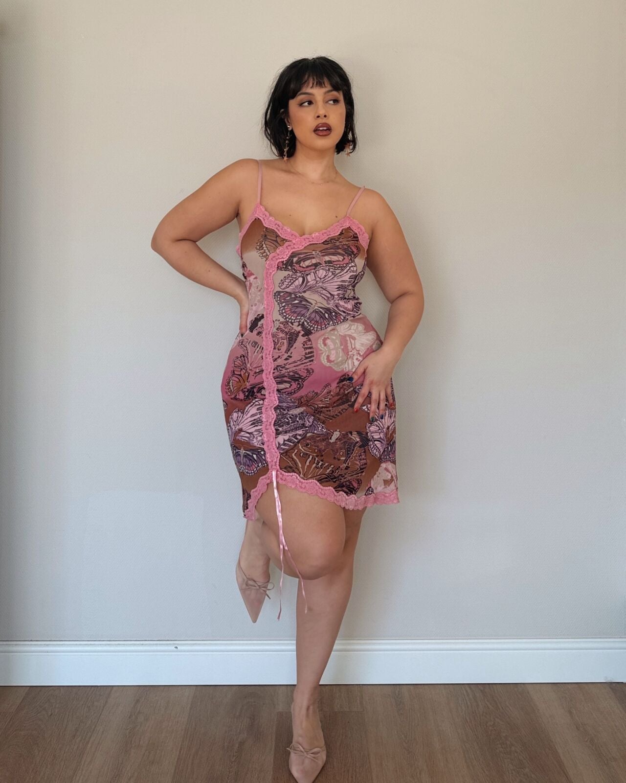 Pink Butterfly Lace Mini Dress