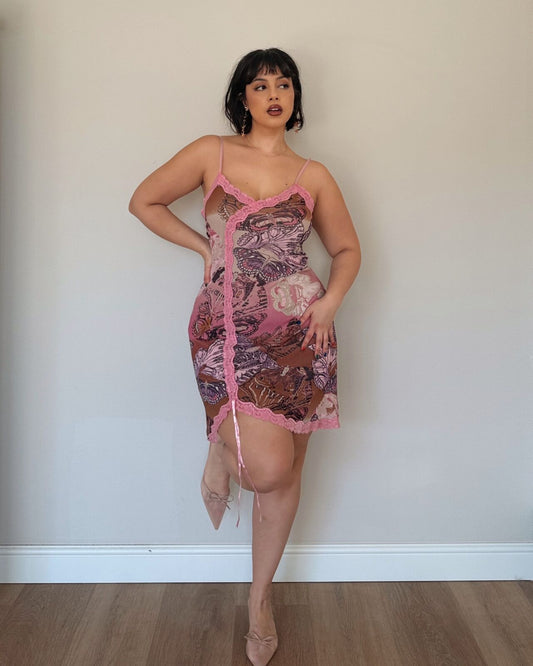 Pink Butterfly Lace Mini Dress