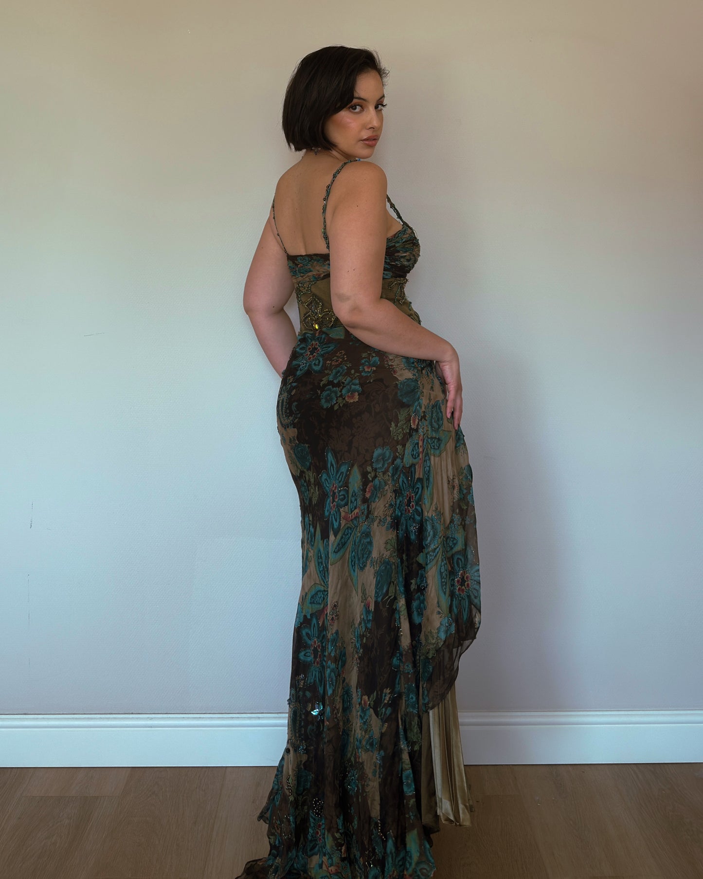 Emerald Garden Silk Beaded Gown - size M