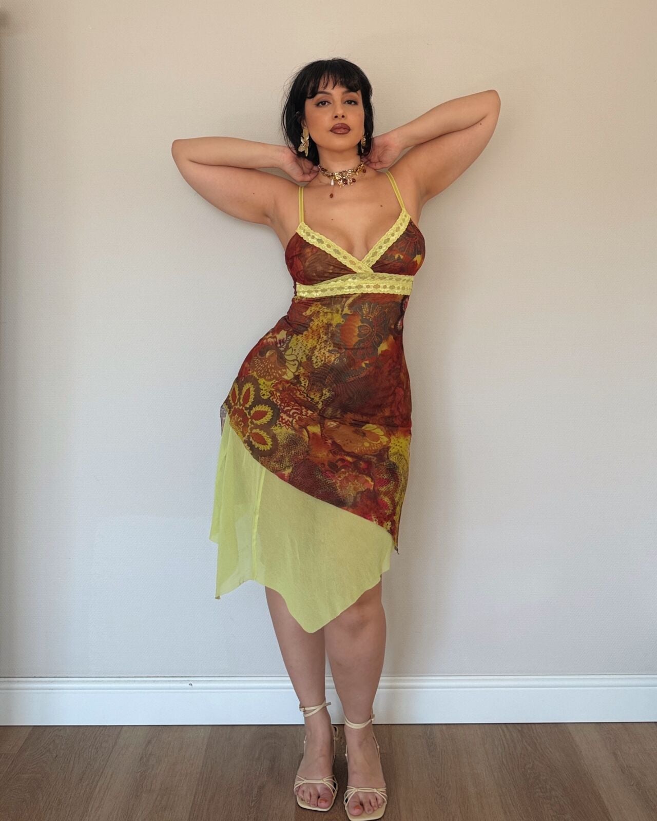 Vintage 2000s Asymmetrical Mesh Midi Dress