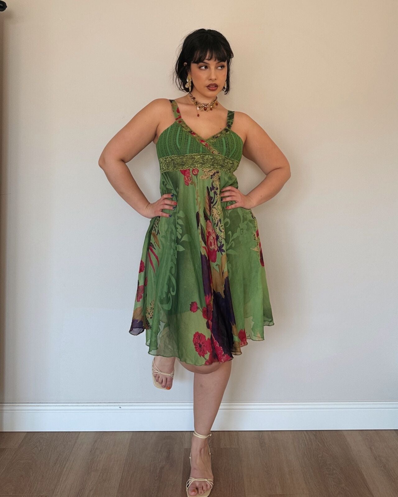 Green Floral Babydoll Dress