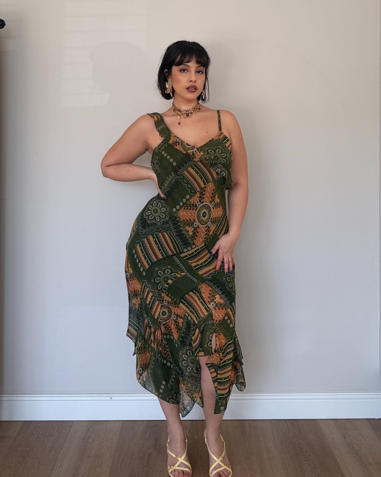 Green patchwork dress
