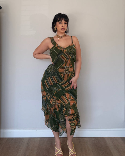 Green patchwork dress