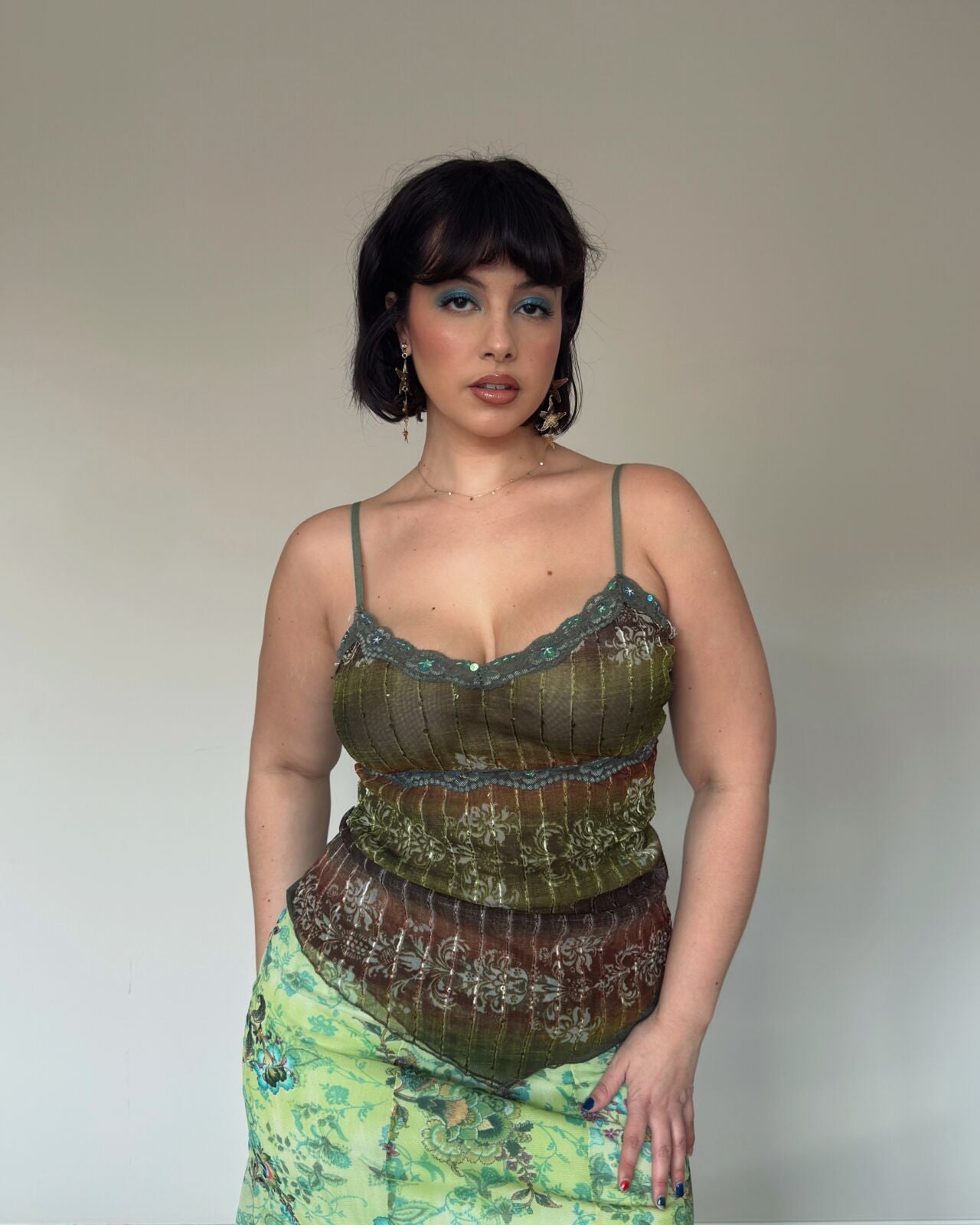 Green Embroidered Cami