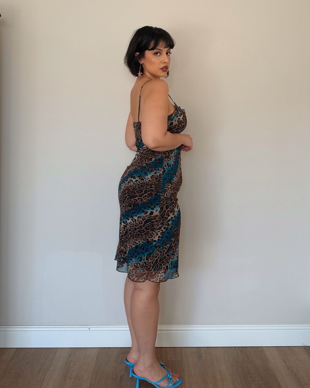 Teal Leopard Print Mesh Dress
