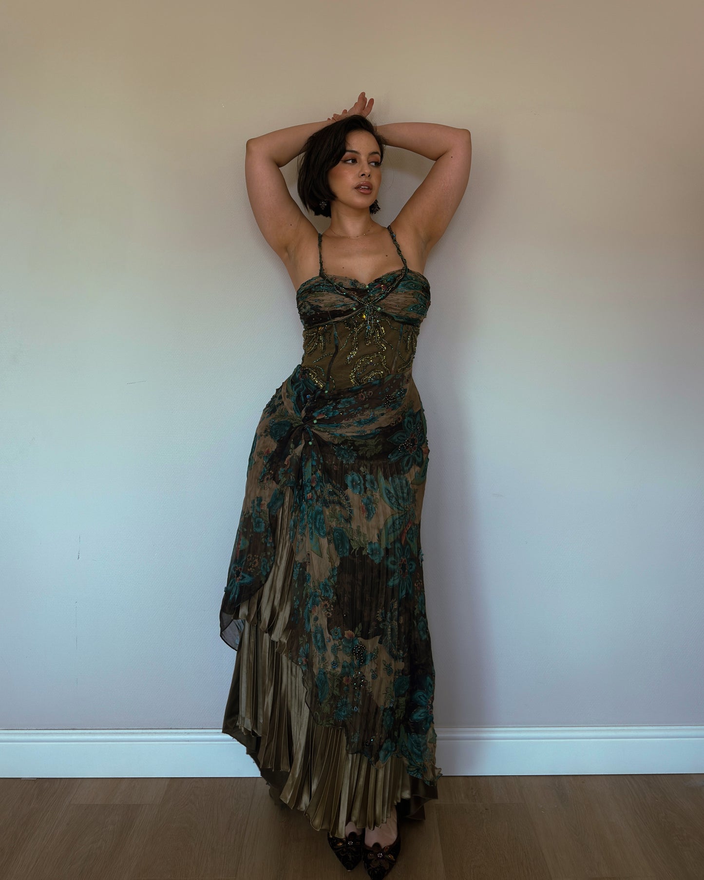 Emerald Garden Silk Beaded Gown - size M