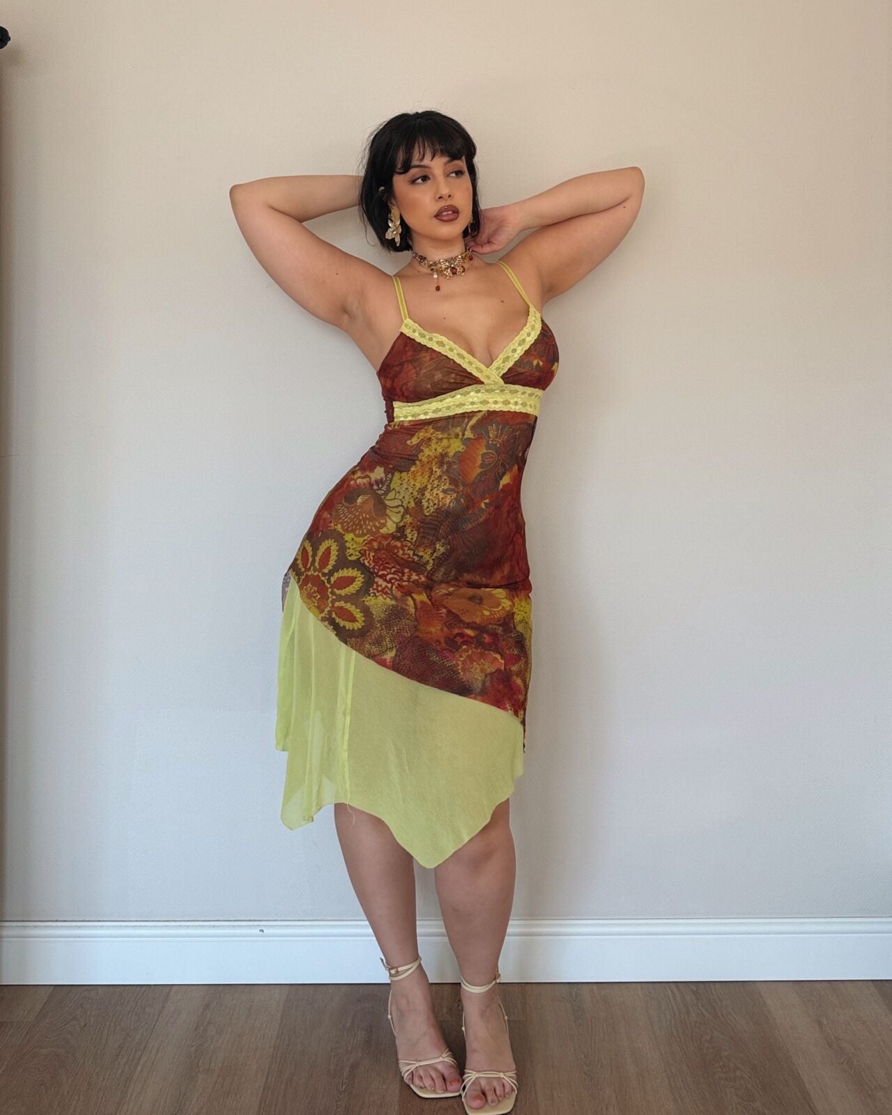 Vintage 2000s Asymmetrical Mesh Midi Dress