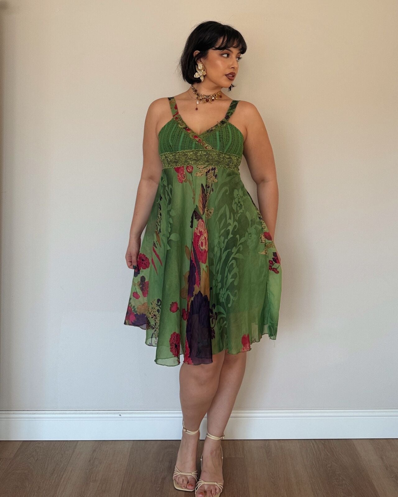 Green Floral Babydoll Dress