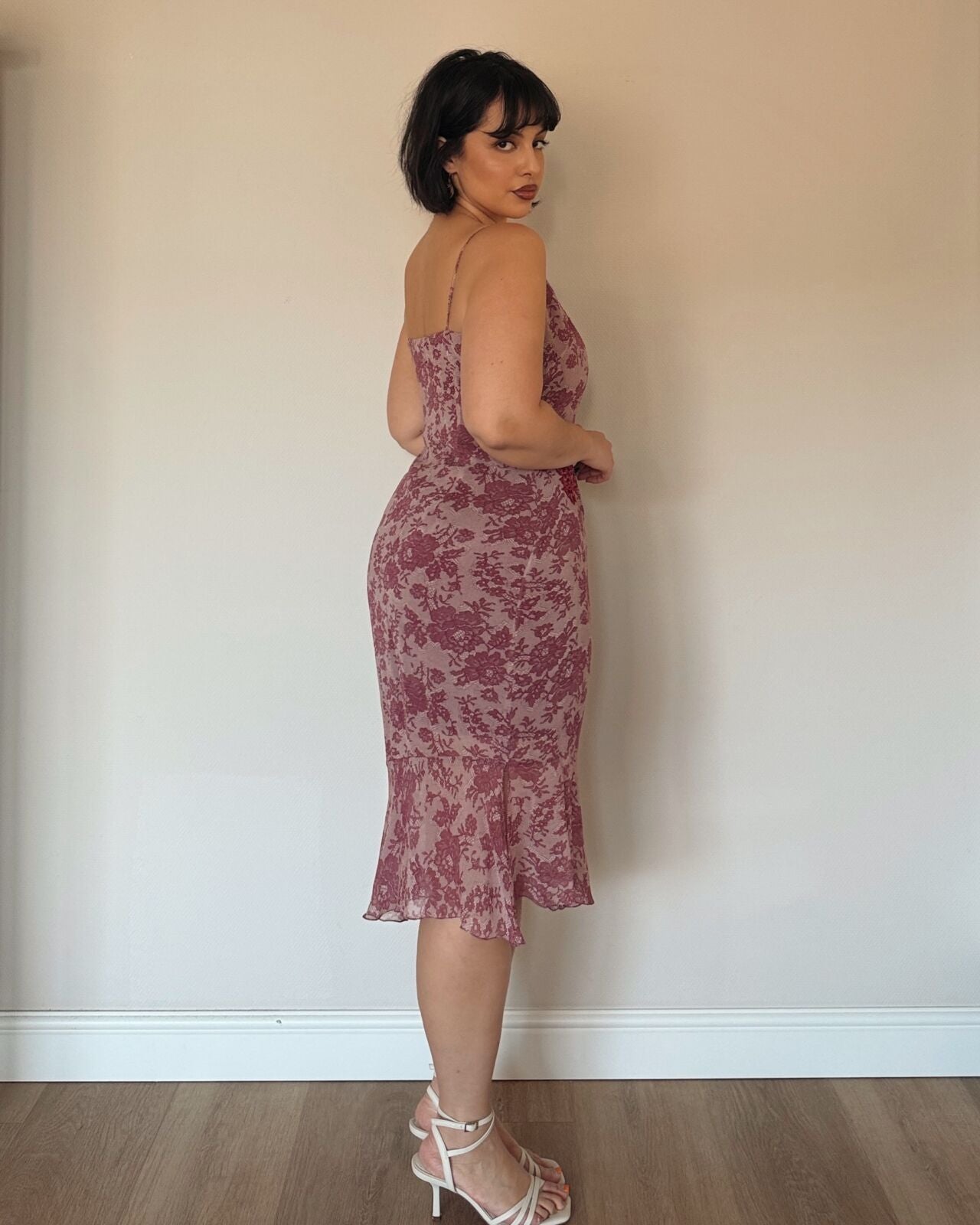 Burgundy Lace Midi Dress – with matching lace vest