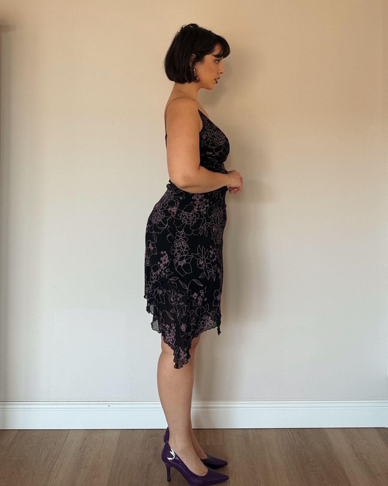 Black Floral Asymmetrical Dress