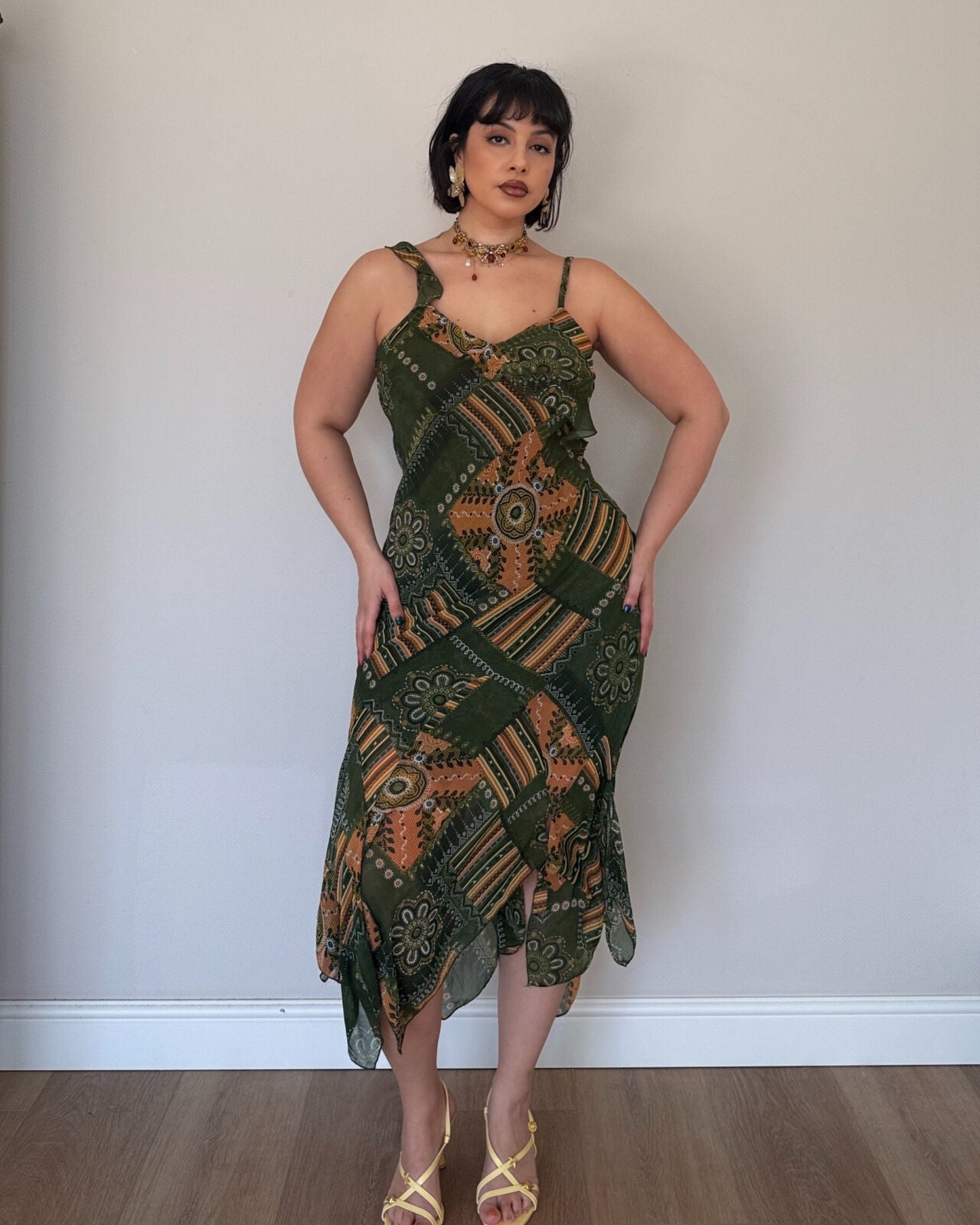 Green patchwork dress