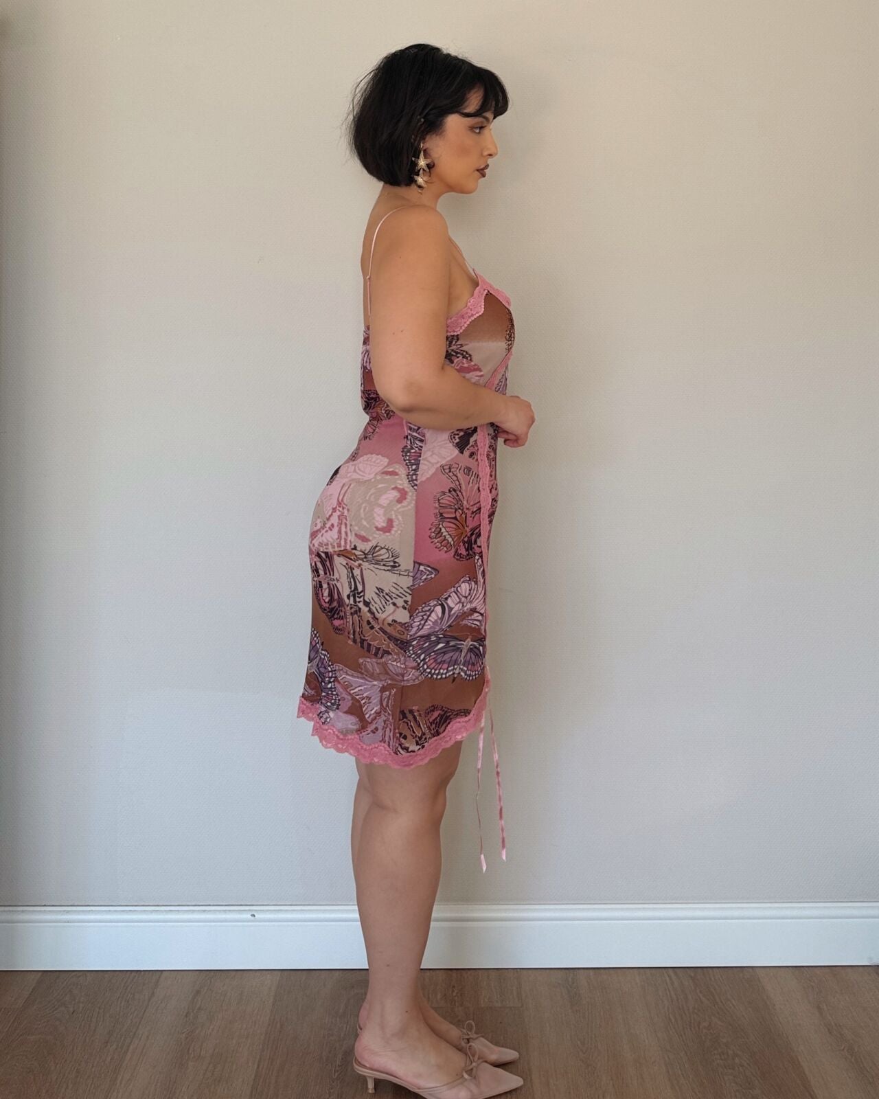 Pink Butterfly Lace Mini Dress