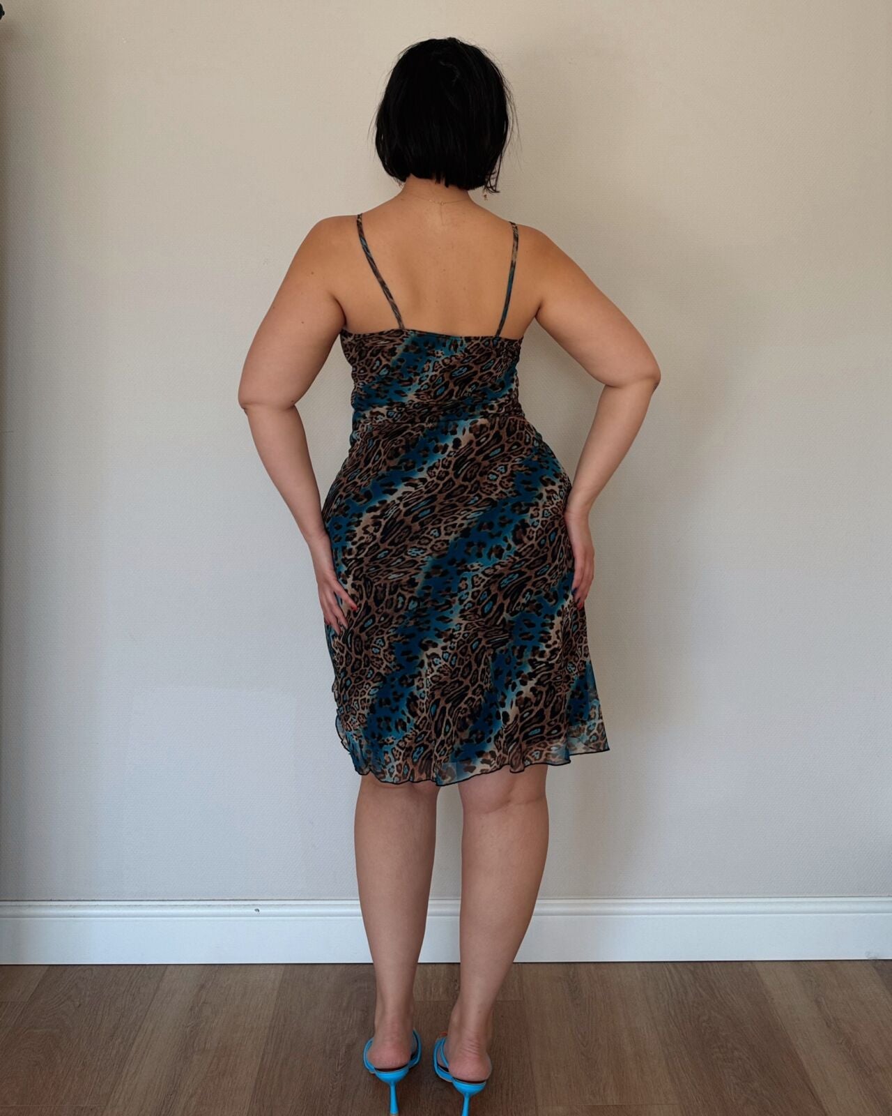 Teal Leopard Print Mesh Dress