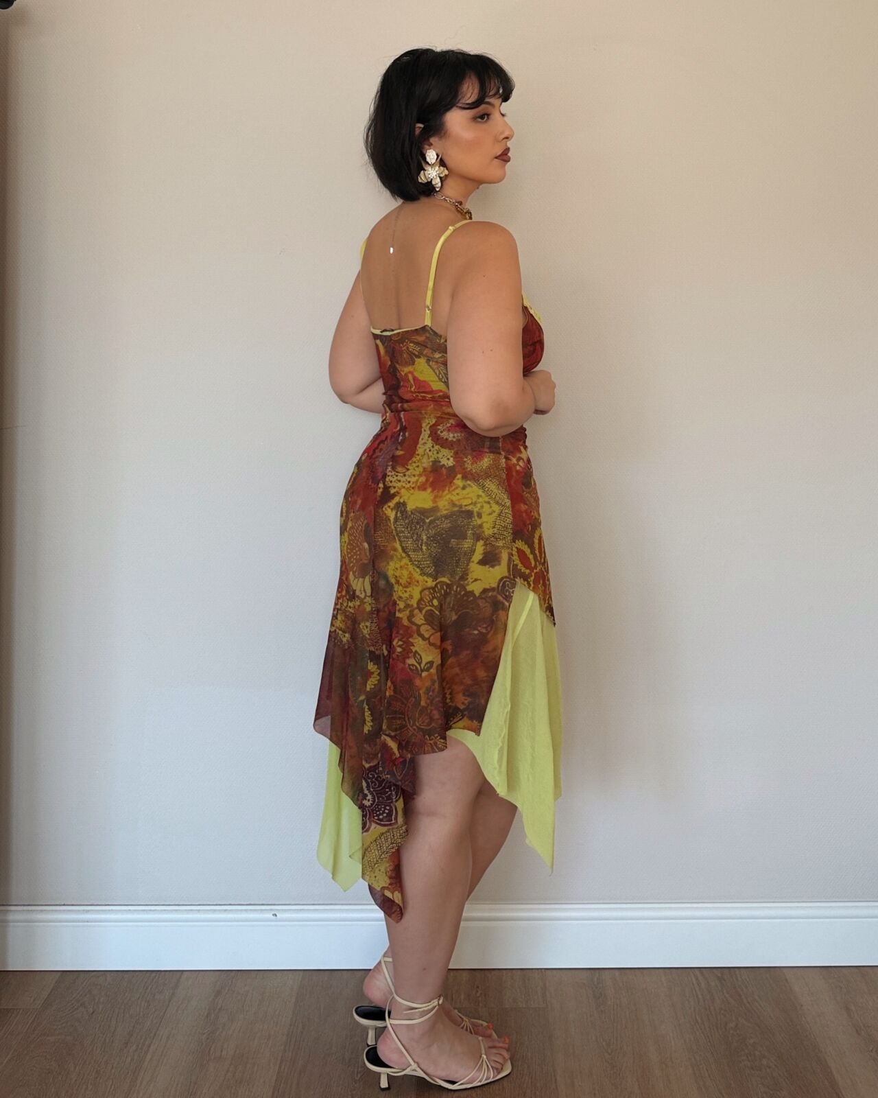 Vintage 2000s Asymmetrical Mesh Midi Dress
