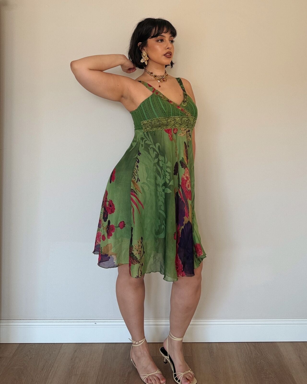 Green Floral Babydoll Dress