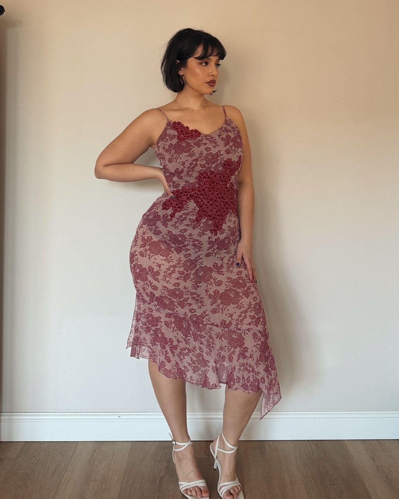 Burgundy Lace Midi Dress – with matching lace vest