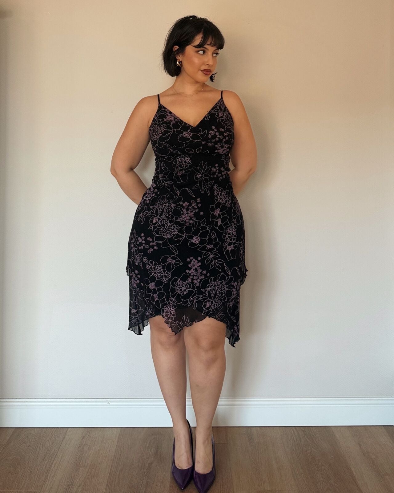 Black Floral Asymmetrical Dress