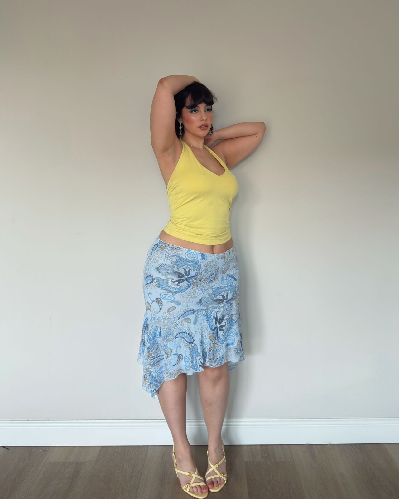 Blue Paisley Asymmetrical Midi Skirt