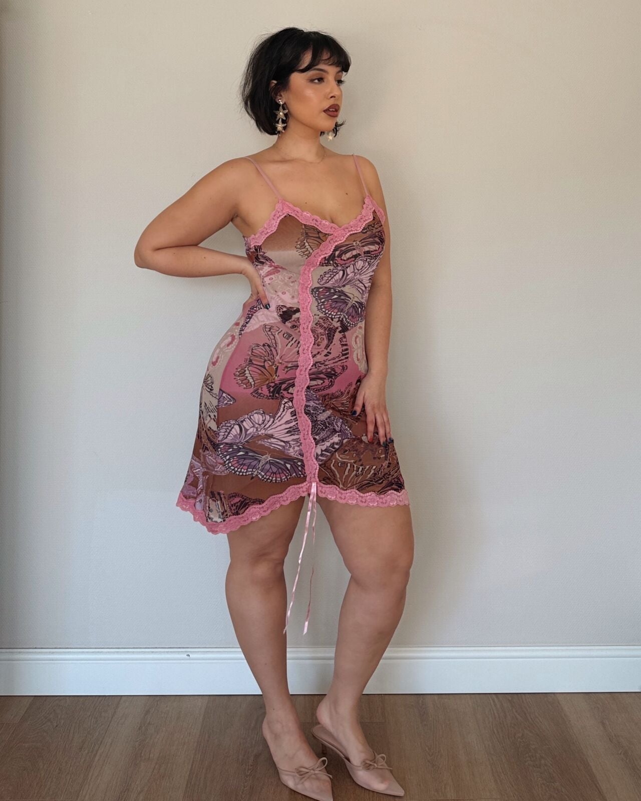 Pink Butterfly Lace Mini Dress