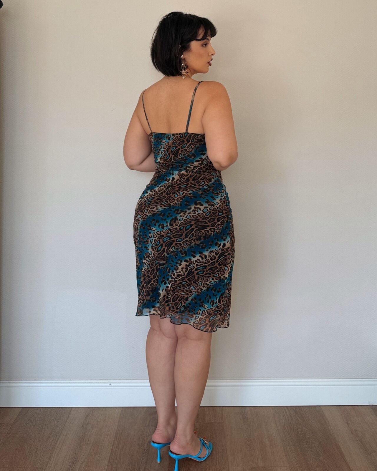 Teal Leopard Print Mesh Dress