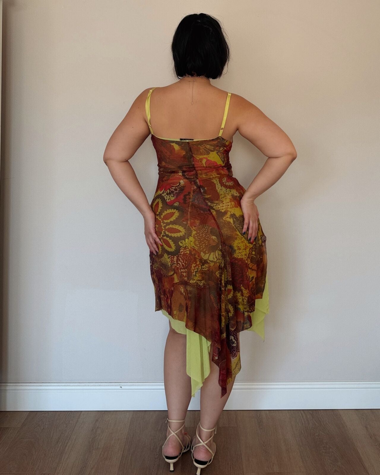 Vintage 2000s Asymmetrical Mesh Midi Dress