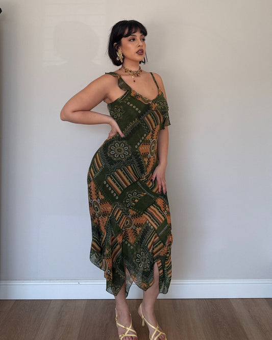 Green patchwork dress