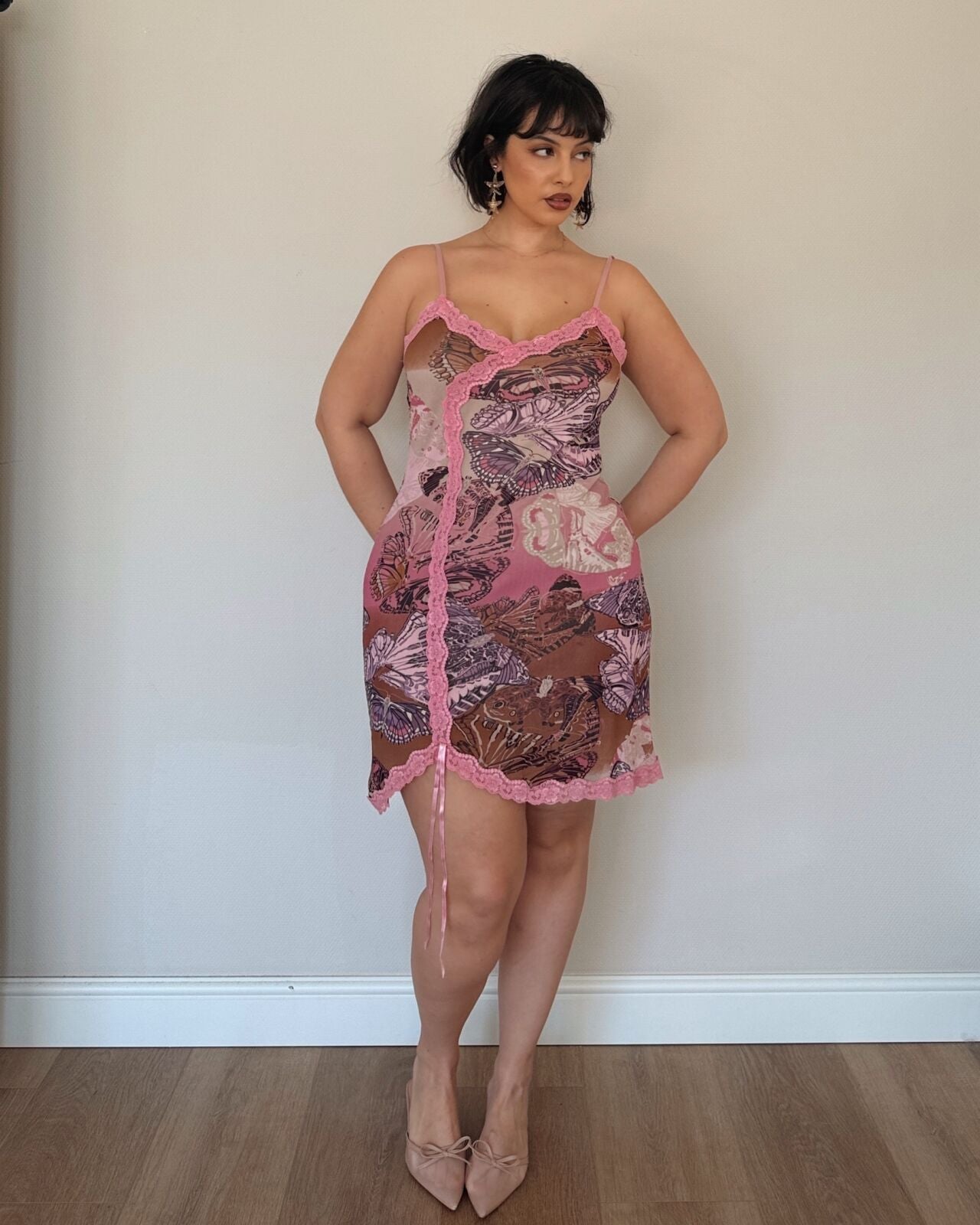 Pink Butterfly Lace Mini Dress