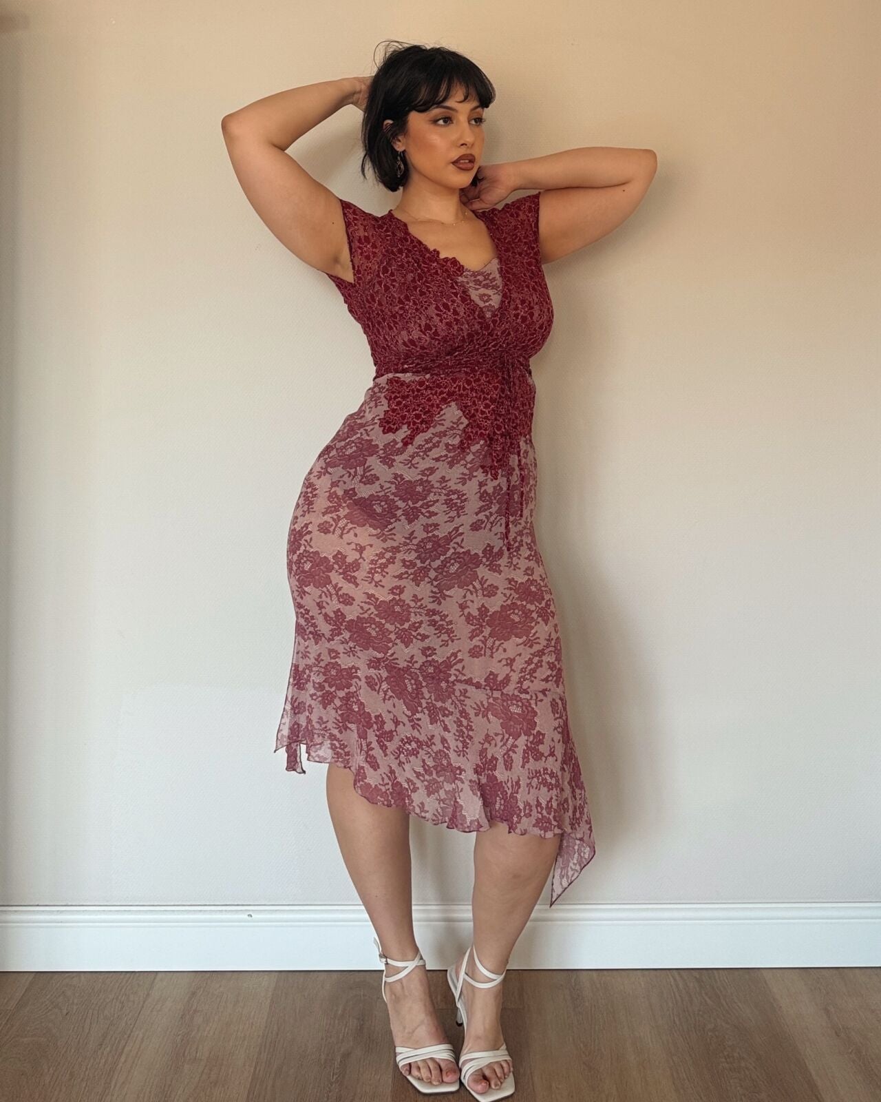 Burgundy Lace Midi Dress – with matching lace vest