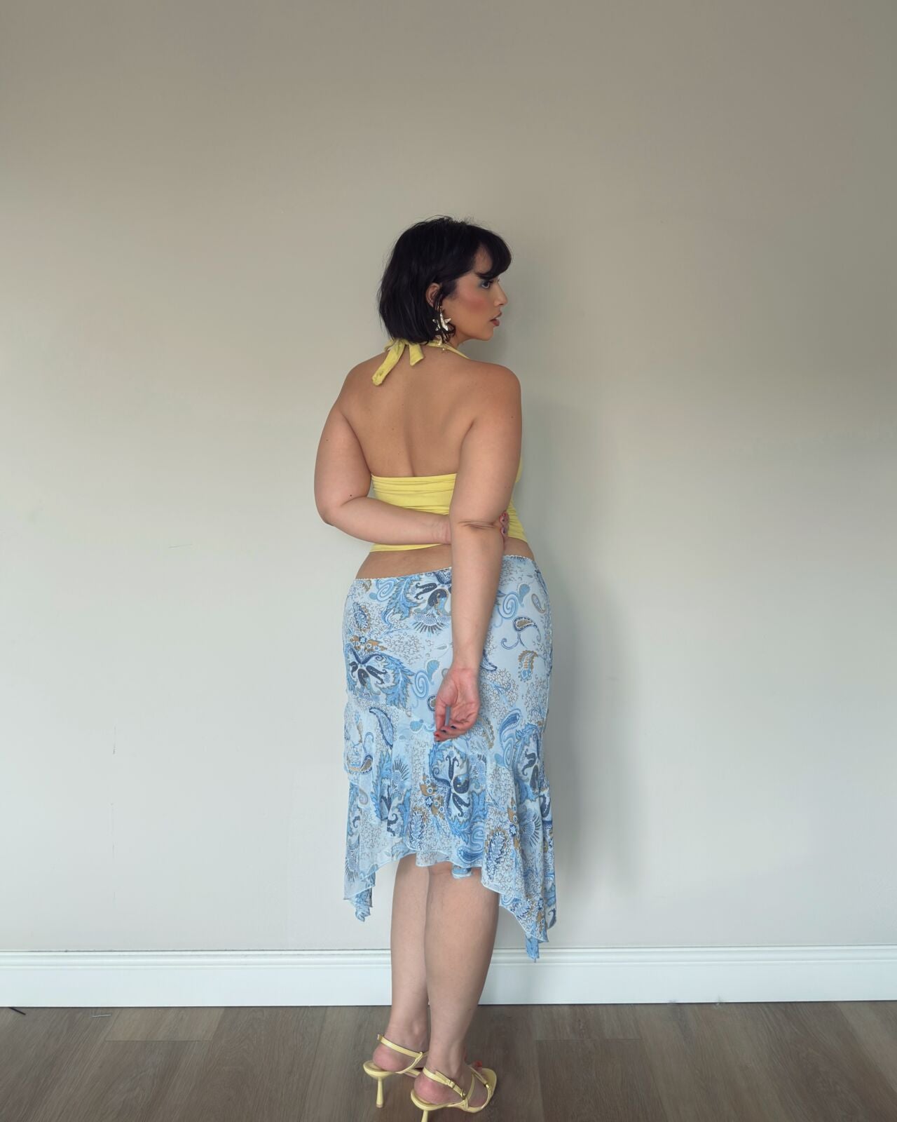 Blue Paisley Asymmetrical Midi Skirt