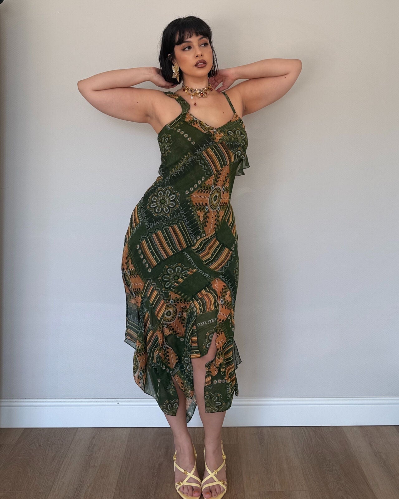 Green patchwork dress