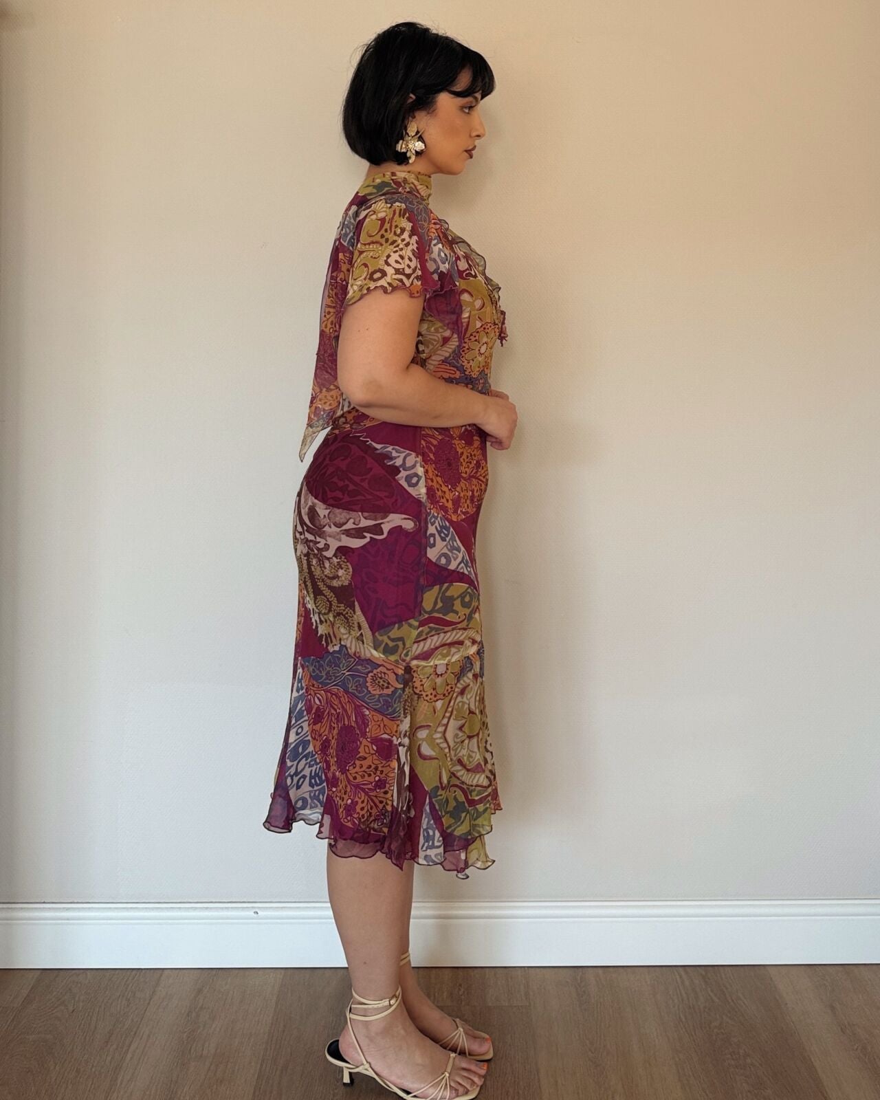 Burgundy Patchwork Midi Dress