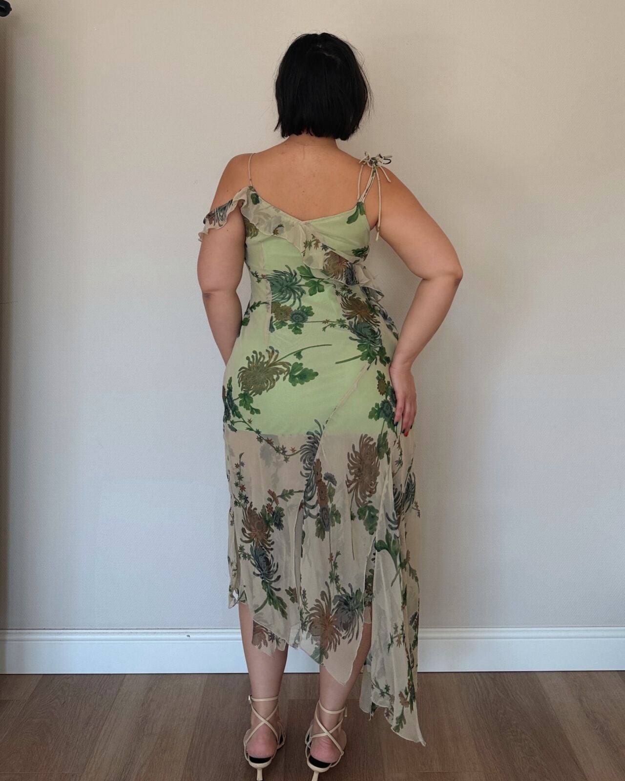 Sage Floral Asymmetrical Slip Dress