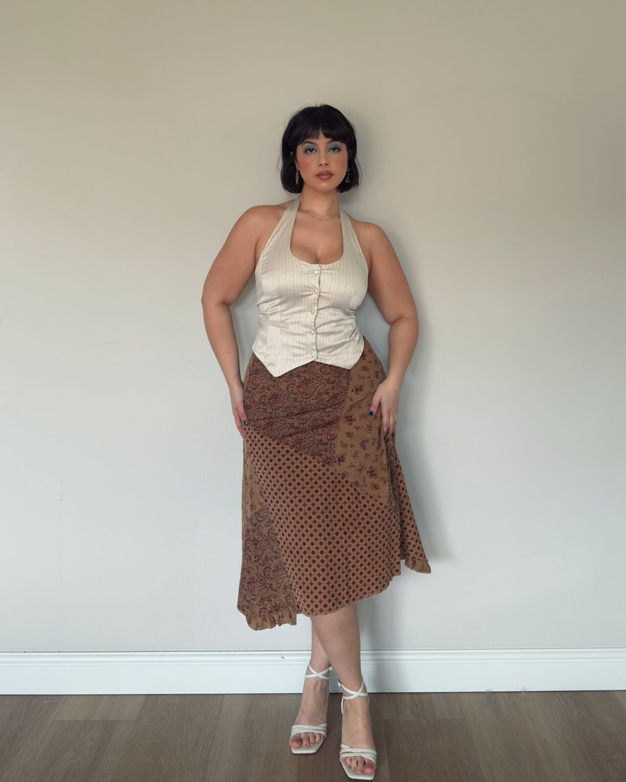 Brown Patch Midi Skirt