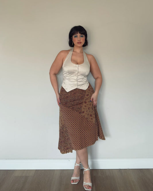 Brown Patch Midi Skirt