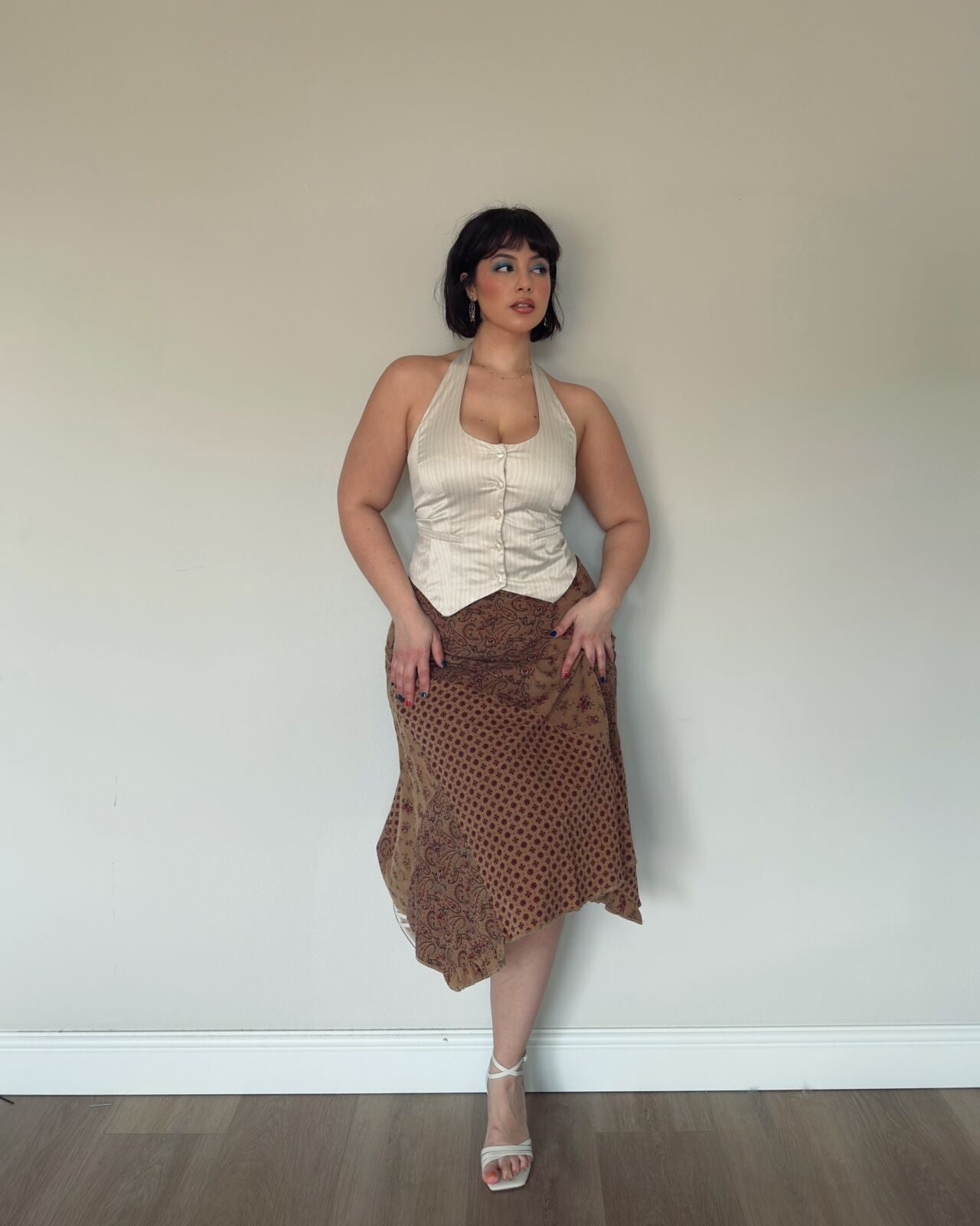 Brown Patch Midi Skirt