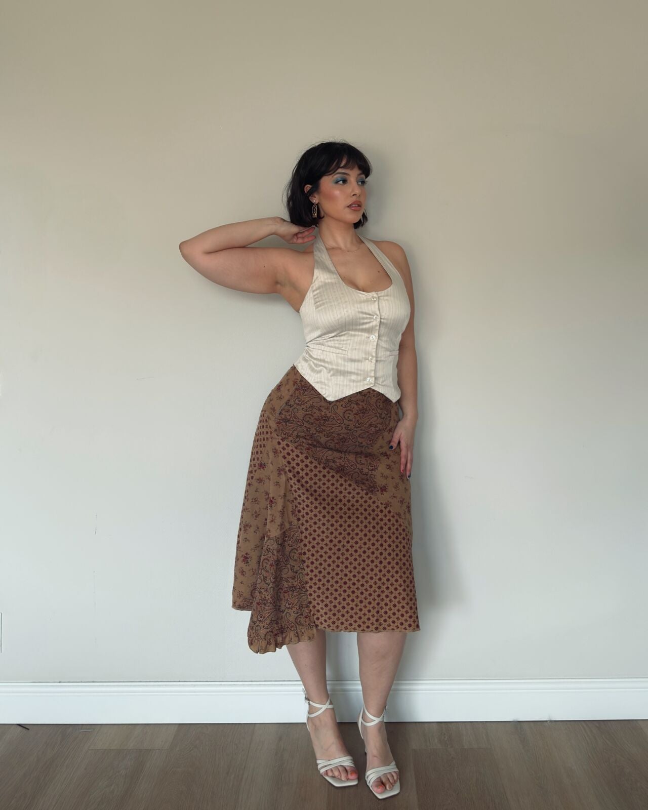 Brown Patch Midi Skirt