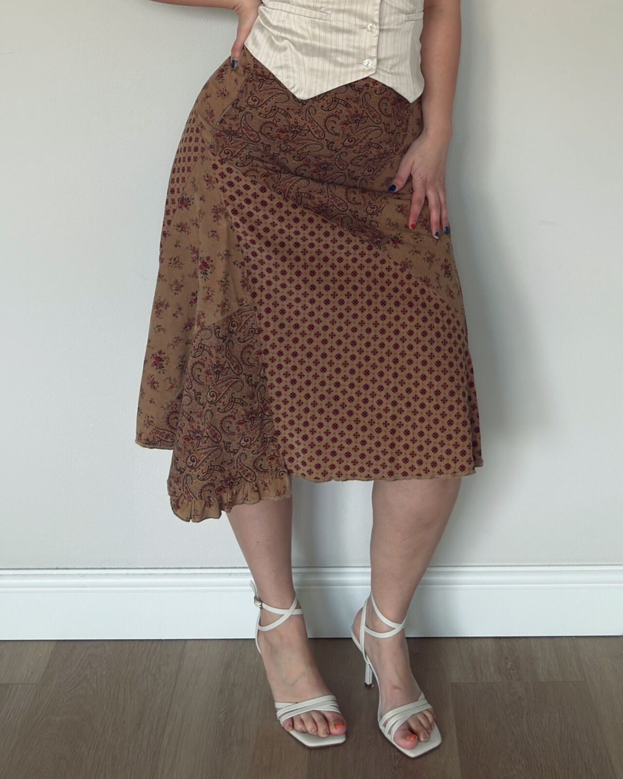 Brown Patch Midi Skirt