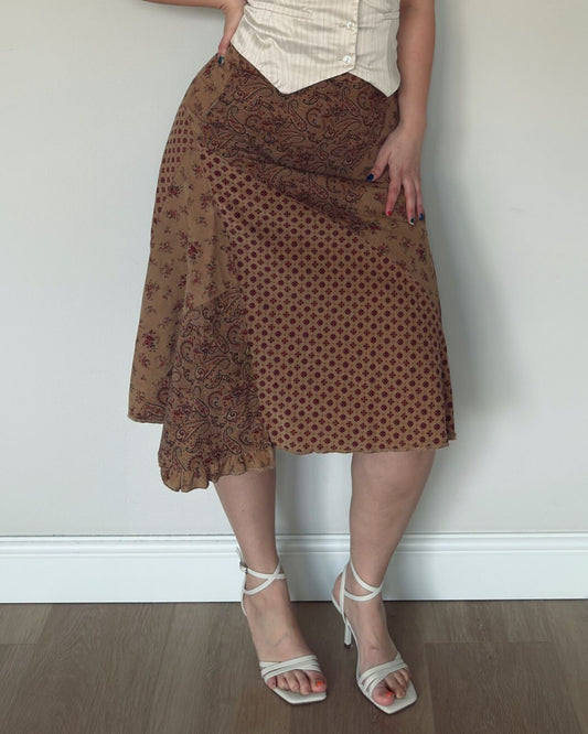 Brown Patch Midi Skirt