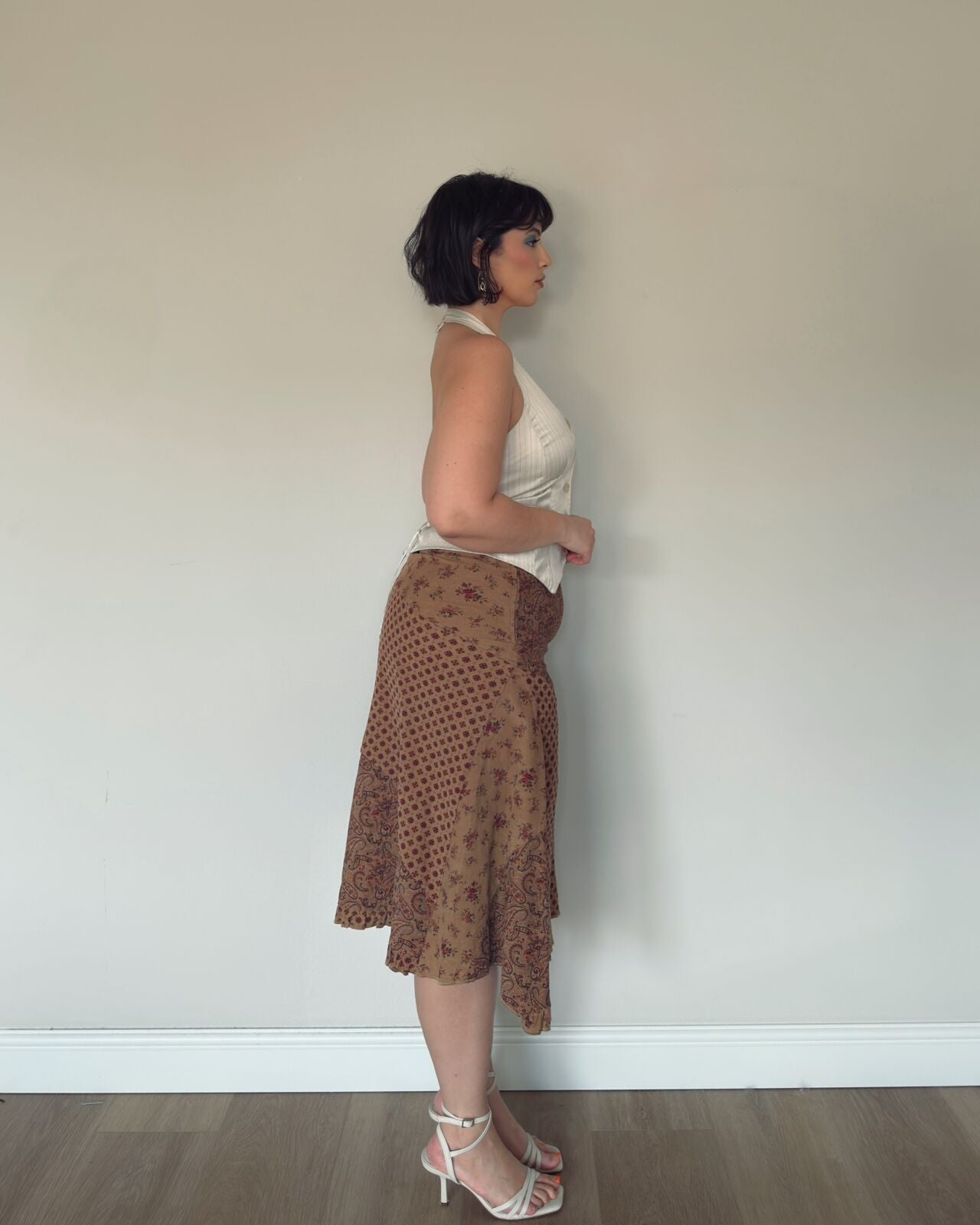 Brown Patch Midi Skirt