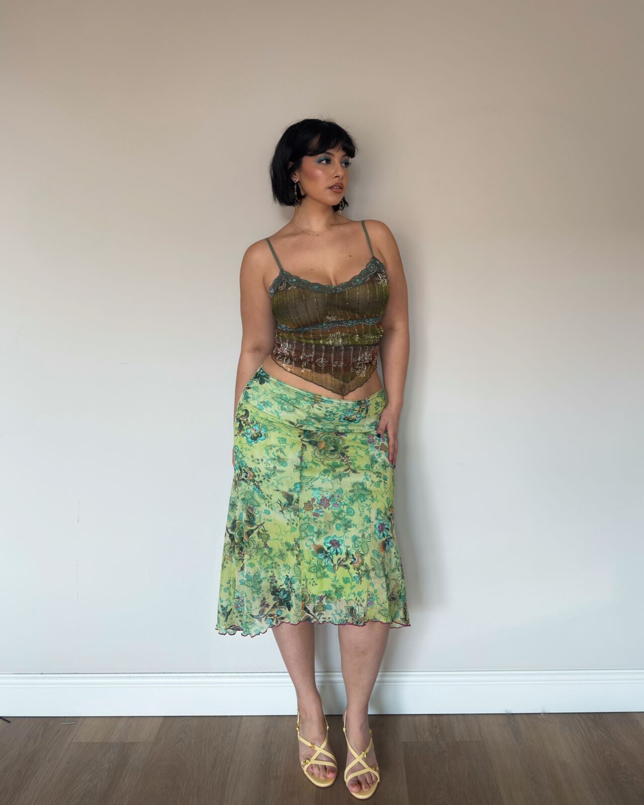 Green Floral Midi Skirt