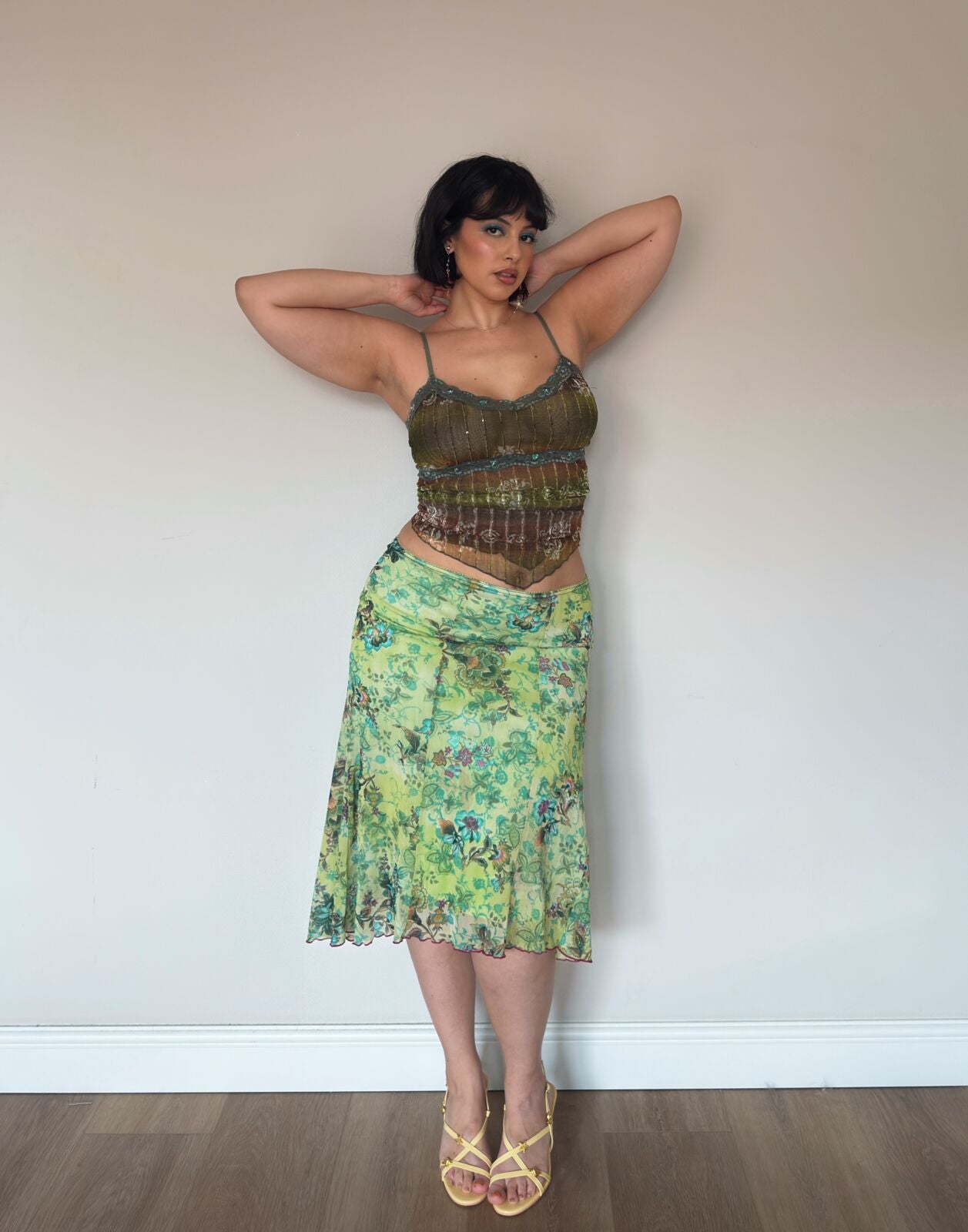 Green Floral Midi Skirt