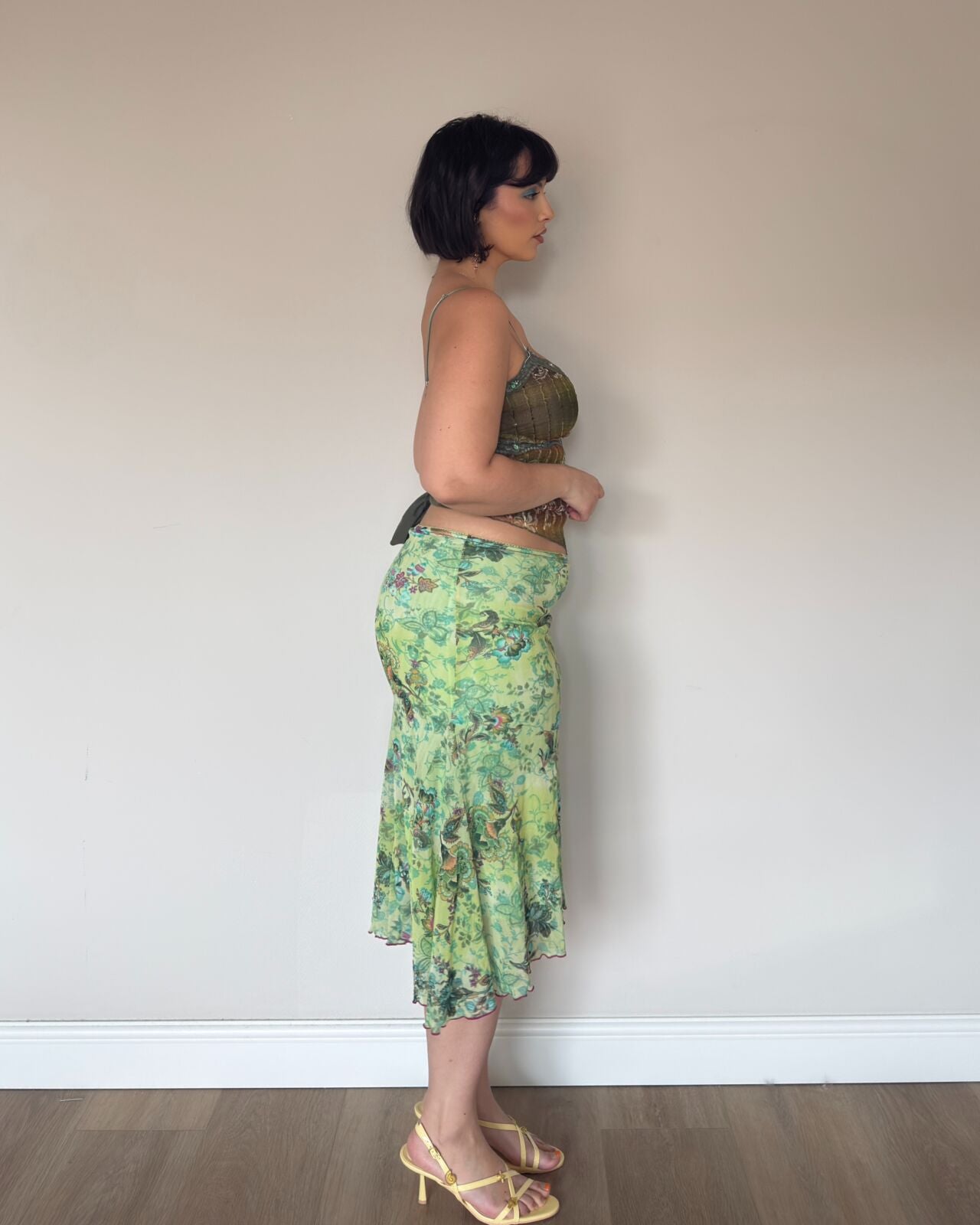 Green Floral Midi Skirt