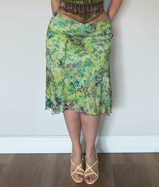 Green Floral Midi Skirt
