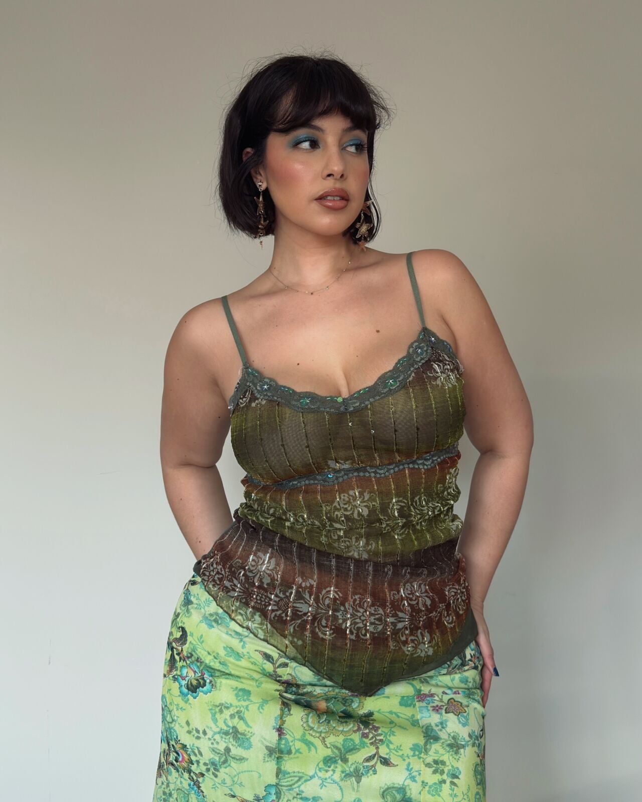 Green Embroidered Cami
