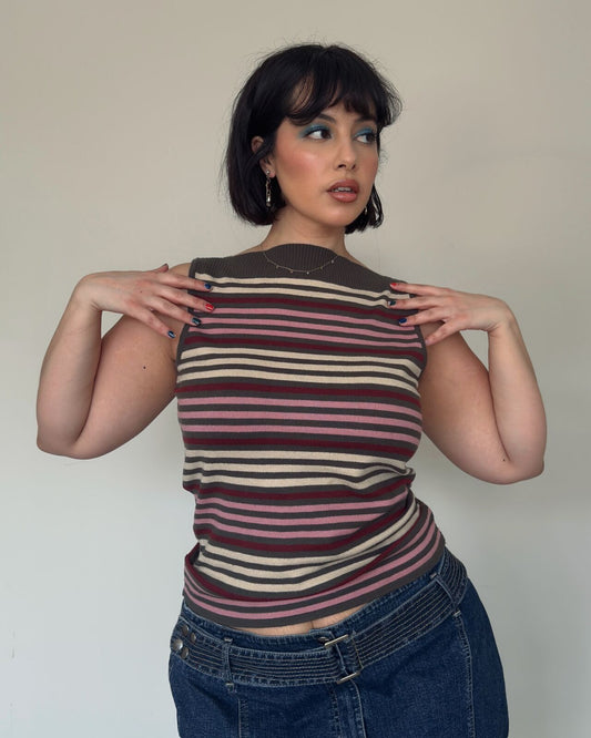 Striped Knit Sleeveless Top