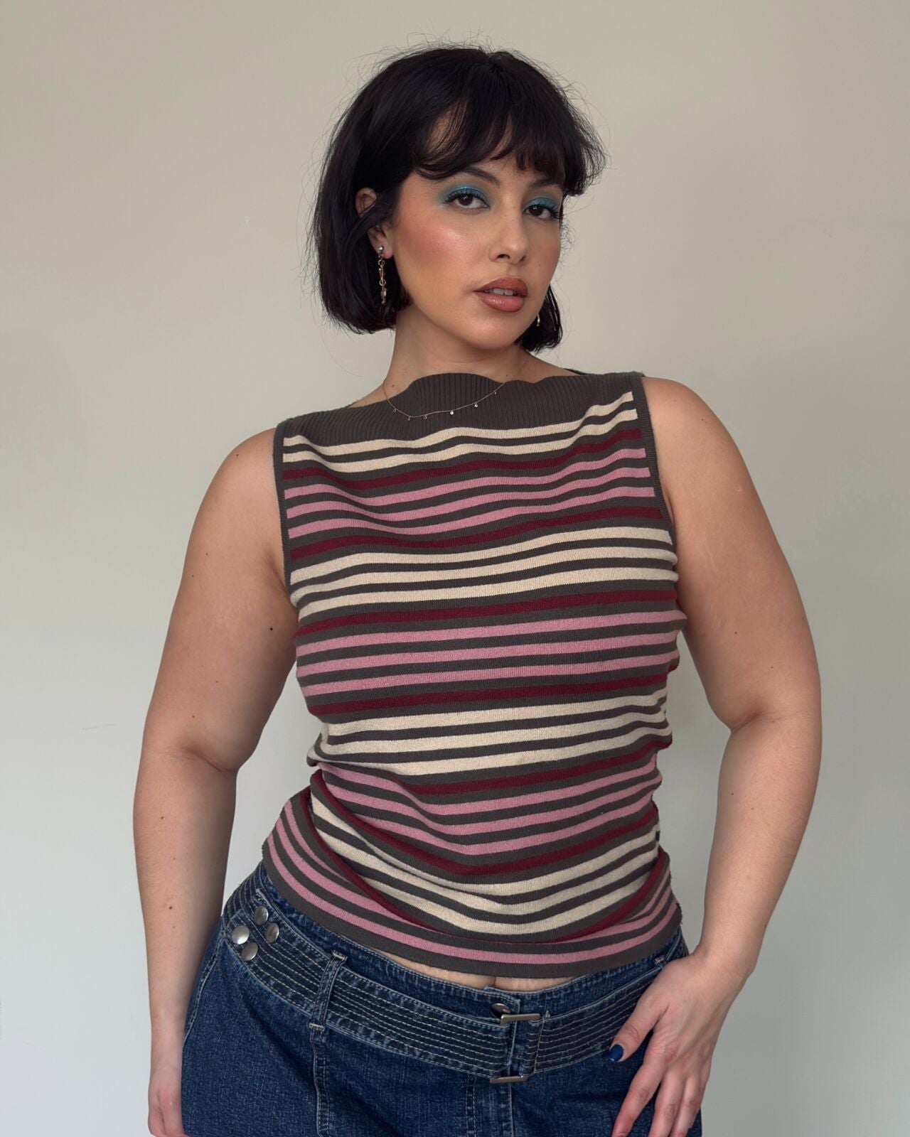 Striped Knit Sleeveless Top