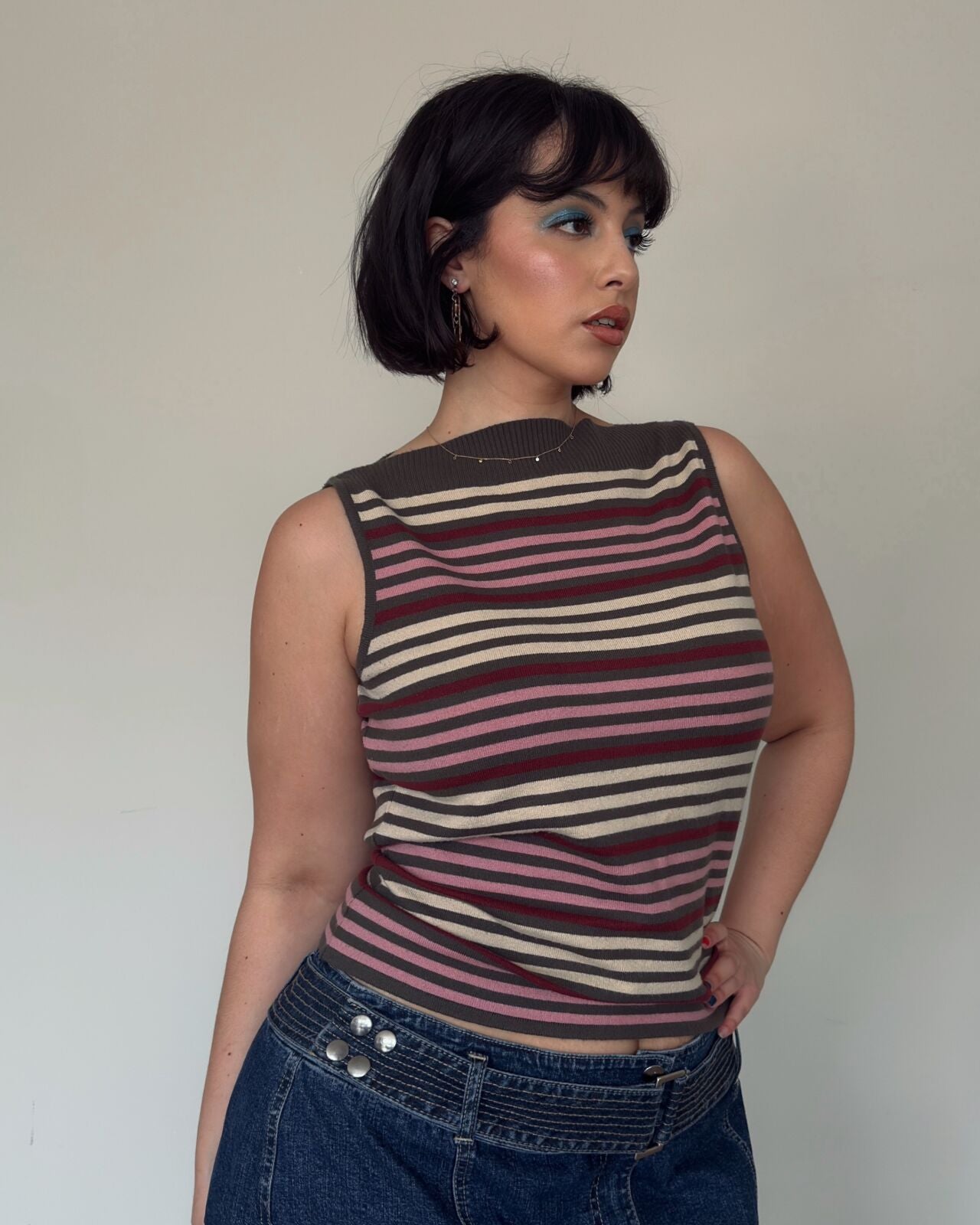 Striped Knit Sleeveless Top