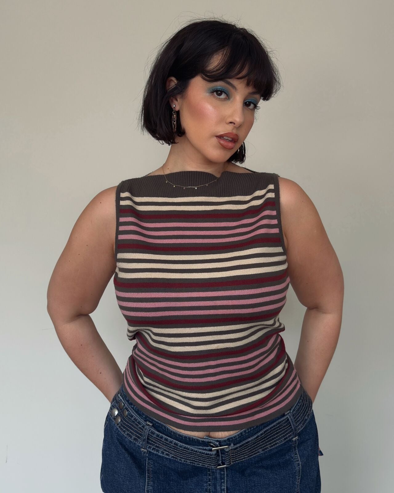 Striped Knit Sleeveless Top
