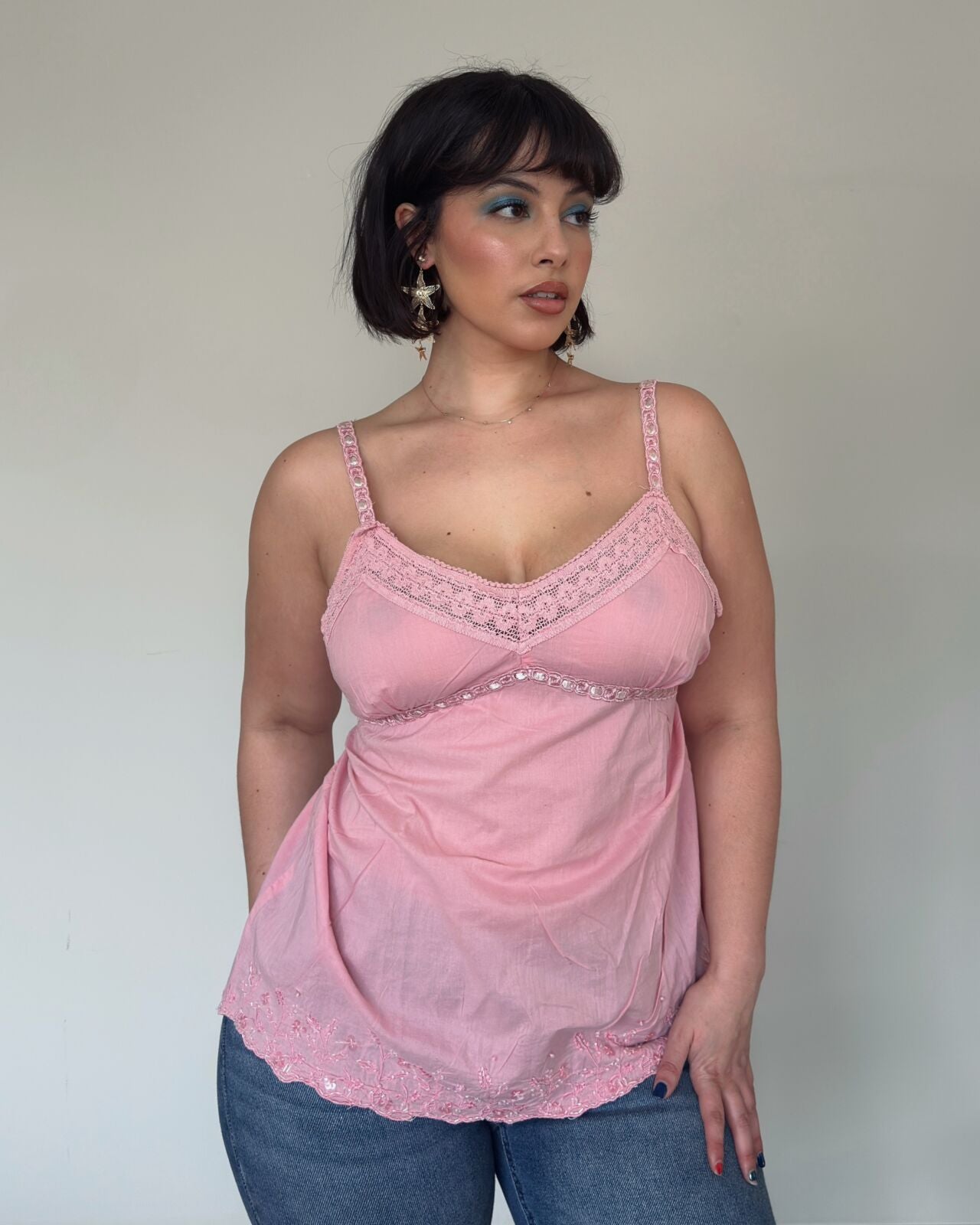 Pink Lace Trim Cami Top