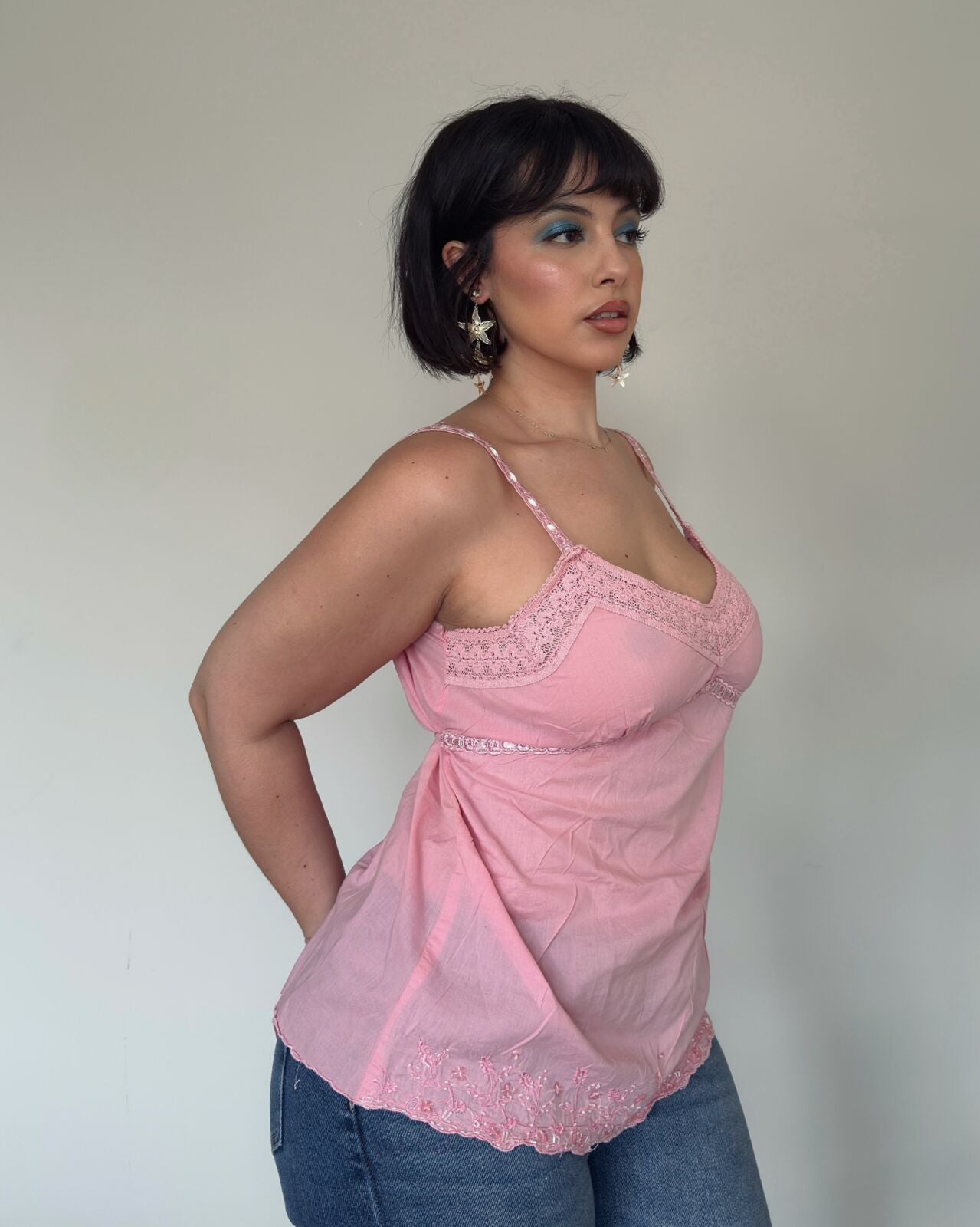 Pink Lace Trim Cami Top